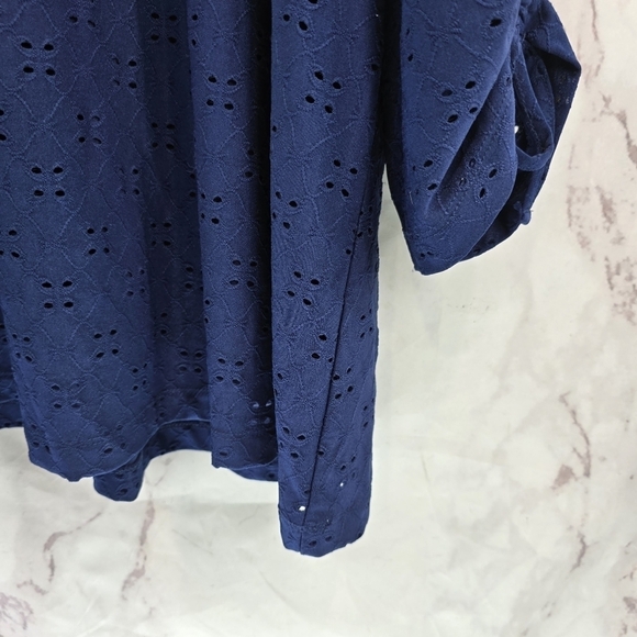 Catherines Shirt Womens 3X 26 28 Navy Blue Blouse Ruched Crochet Eyelet - Picture 4 of 12